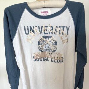 RARE Victoria's Secret PINK Baseball Tee, Blue/White, Large
